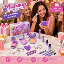 Set Mainan Rias Wajah Realistis untuk Anak-Anak, Set Kosmetik Plastik Ungu dan Merah Muda, Hadiah Natal dan Ulang Tahun untuk Anak Perempuan - Berwarna merah muda - View 2