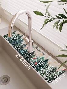 1pc Sink Faucet Absorbent Mat, Christmas Cedar Pattern, Drainage Mat, Suitable For Kitchen, Bathroom Sink, Countertop, Drainage Mat, Diatomaceous Earth Material, Trimmable, Quick-Dry Mat - Multicolor - View 13