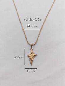 1pc Vintage Stainless Steel Classic Minimalist Polished Pirate Pendant Necklace, Unisex, Suitable For Daily Wear, Holiday Wear, Niche Luxury, Gift - Yellow Gold - View 8