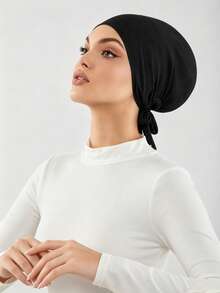 1PC Women's Solid Color Non-Slip Elastic Band Adjustable Scarf Beanie - Black B - View 5