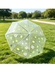 Cute Transparent Folding Umbrella, Printed With Playful Cat And Fruit Patterns, Lightweight And Portable, Suitable For Outdoor Travel And Camping, Reliable Rain Protection, Adorable Companion For Rainy Day Adventures - Automatic Umbrella - View 12