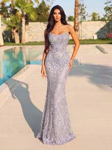 Elegant Women's Strapless Sequin Mermaid Formal Long Dress, Suitable For Ball And Evening Party, Charming Sleeveless Design With Zipper Detail - Dusty Purple - View 7