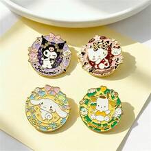 4PCS/Set Sanrio Hello Kitty Brooch - Pink And Black Glitter Floral Design, High-Quality Collectible Accessory, Jacket Bag Decoration, Fan Gift, Cartoon Style, Shiny Effect, Cute Shape, A Must-Have For Anime Fans - Brooch - View 2