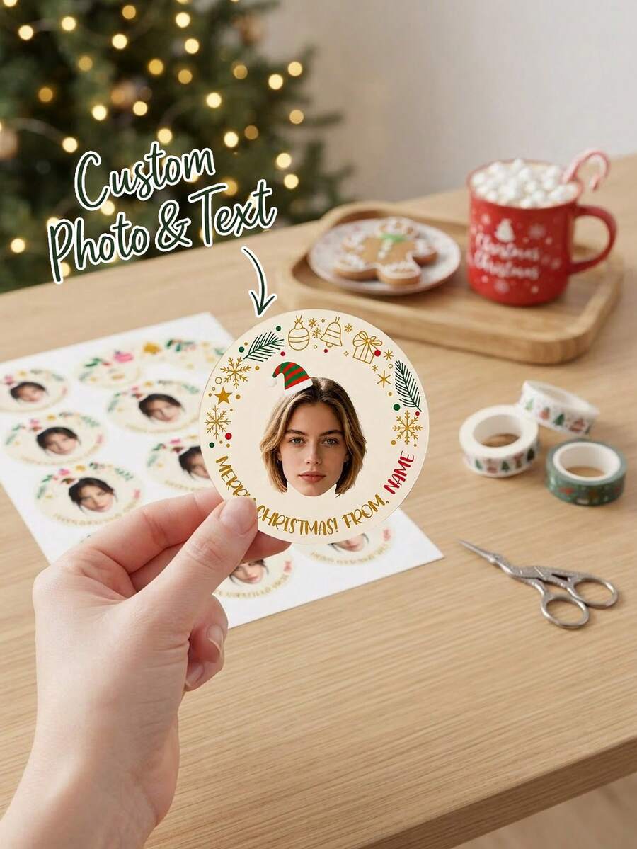 8/20/40pcs Customized Face Elf Christmas Stickers, Personalized Photo & Name Gift Labels, Merry Christmas Gift Stickers, Suitable For Bags, Envelopes, Boxes, Greeting Cards, Holiday Gift Packaging Stickers, Christmas Gifts - Multicolor - View 1