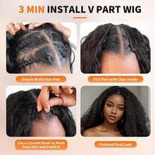 V-Part Curly Half Wig, Synthetic Fiber Half Wig, Glue-Free Instant Wear, Elastic Curly Hair, Secure Fit Breathable Cap, Quick Application - Black - View 5