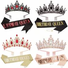 Birthday Queen Crown And Sash For Women, Rhinestone Tiara With Satin Birthday Queen Sash, Birthday Party Decorations Photo Booth Props Gifts - Multicolor - View 13