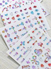 Approx. 600pcs Rainbow 3D Glitter Gem Stickers, 6 Sheets Sequin Heart & Star Stickers, Self-Adhesive Rhinestone Diamond Shape Design, Suitable For Makeup And Clothing, Multi-Color Diamond Face Gems, Perfect For Valentine's Day, Holidays, Parties And Events - Multicolor - View 7