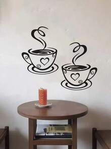 1pc 30*22cm Coffee Pattern Wall Sticker, Coffee Cups Sticker For Home Kitchen Restaurant Wall Decor, Stickers, Wall Decal, Vinyl Decal For Home Decorations, Spring Decoration Items Refresh Your Home, Rama Decoration Stickers Gifts Birthday Graduation - Multicolor - View 3