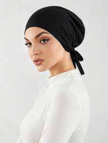 1PC Women's Solid Color Non-Slip Elastic Band Adjustable Scarf Beanie - Black B - View 4