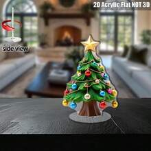 2D Flat, 1pc Rotating Acrylic Christmas Tree Decoration With Color-Changing Ball Ornament And Gold Star _Outdoor Rotating Top, Suitable For Tabletop, Entrance, Coffee Table, Gold Top Green Tree - A - View 4