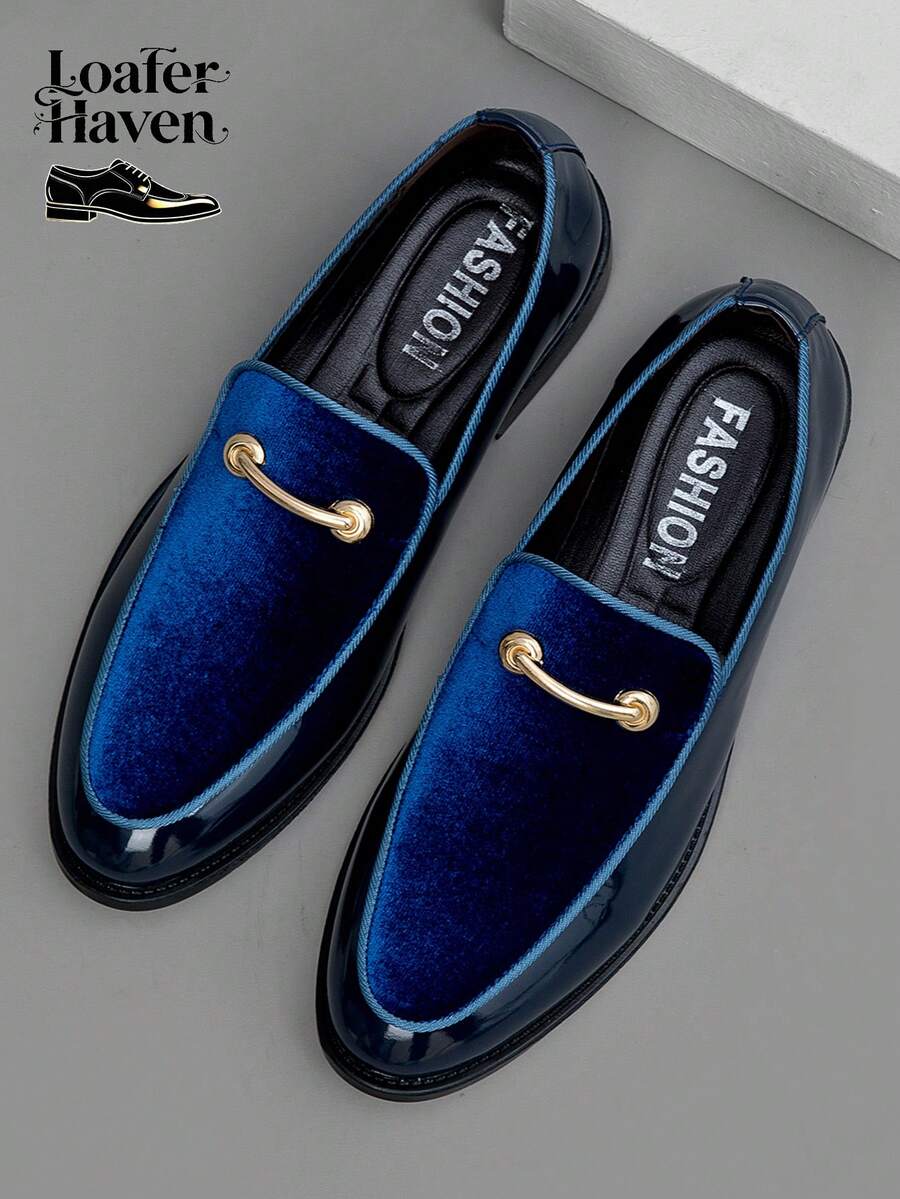 38-47 Plus Size Men's Business Office Formal Shoes, Slip-On Loafers With Anti-Slip Sole, British Style Groom Shoes, Suitable For Daily Commute, Wedding, Suit Party And Work - 9905 Blue - View 1