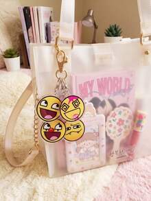 1pc/4pcs Classic InternetMeme Aesthetic Acrylic Keychains, Classic Internet Meme Funny Series Including Classic Laughing Face, Pink Bloodshot Dizzy Face, Red Nose Blue Diamond Clown Face And Raised Eyebrow Little Devil Fanged Expression Round Pattern Pendant, Backpack And Car Key Accessories, Gift For Internet Meme Lovers, Fans And Funny Anime Enthusiasts - Multicolor - View 2