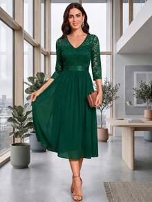 Women Midi Dresses - Dark Green - View 2