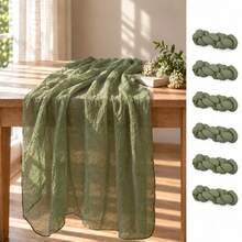 10pcs Sage Green Gauze Table Runner, Bohemian Style Sheer Table Runner, Rustic Semi-Transparent Gauze Table Decor, Suitable For Wedding Reception, Bridal Shower, Baby Shower, Birthday Party, Banquet, Farmhouse Dining Table, Table Centerpiece, Party And Home Decor - Sage Green - View 9