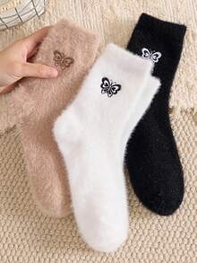 2 Pairs Women's Plush Floor Socks, White And Beige Warm Thick Fuzzy Socks, Suitable For Autumn And Winter - Multicolor - View 3