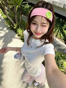 1pc Y2K Sweet Cool Style Colorful Large Button Wide Elastic Headband, Multi-Color Solid Fabric Hair Band, Sweet Cool Girl Street Style Personalized Fashion Versatile Hair Tie - Multicolor - View 7