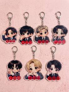 7pcs Acrylic Keychains, Cute Black Style Suit Bag Charms, K-Pop Friendship Bag Charms, Fan Gifts, Perfect Fan Gift - Multicolor - View 6