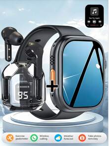 ZhiKexing Bộ đồng hồ thông minh + tai nghe, màn hình HD 2.01 inch, thân hợp kim kẽm, gọi không dây, nhiều chế độ thể thao, nhắc nhở ngồi lâu và các chức năng khác, phù hợp làm quà tặng cho bạn bè, cặp đôi, tương thích với Android và iOS, đeo thoải mái, phù hợp cho sinh nhật/lễ hội/cặp đôi/quà tặng - Xem 1
