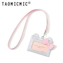 Cute Cat Ear Bow Lanyard Card Holder, PU Material Student Office ID Badge Holder Wallet - Multicolor - View 11