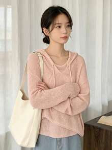 YCYC Autumn/Winter Fashionable Personalized Solid Color Long Sleeve Hoodie Top (Inner Layer Not Included) - Pink - View 3