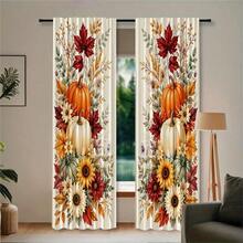 2pcs Three-Color Pumpkin & Floral Pattern Semi-Sheer Bedroom Curtains, 90GSM Polyester Semi-Transparent Privacy Protection, Mori Style Living Room Curtains, Kitchen Curtains, Suitable For Home, Room, Kitchen Partition Or Decoration, Rod Pocket Design Easy Installation, Quick Dry Water-Resistant Non-Fading, Lightweight Removable Washable Curtains - Multicolor - View 12