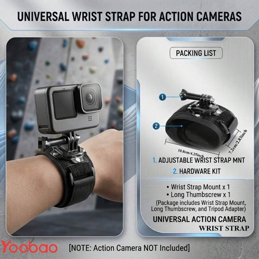 Yoobao 360° Rotating Camera Wrist Strap, Adjustable Breathable Wrist Mount, Compatible With , , Action Cameras, POV Shooting Accessory, Suitable For Cycling, Climbing, Travel - View 1