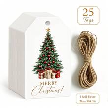25/50pcs Christmas Tree Gift Tags With Jute Rope, Merry Christmas Gift Labels, Holiday Packaging Decoration Tags, Suitable For Gift Wrapping - Sets - View 5