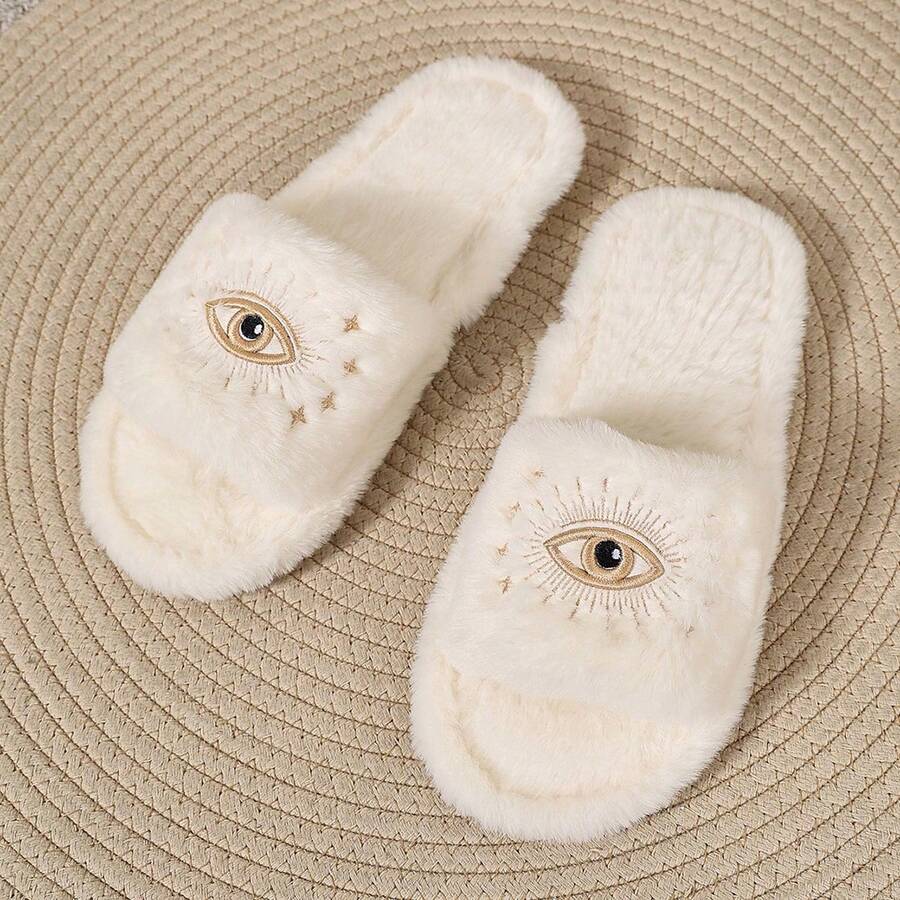 新款女款毛茸茸拖鞋 亮眼裝飾長毛露趾平底鞋 時尚舒適保暖冬季室內地板拖鞋