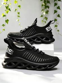 1 Pair Solid Color Casual Sports Skate Shoes Blade Mesh Sneakers Lightweight Breathable Comfortable Shock Absorbing Soft Bounce Versatile - Black - View 4