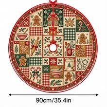 1件格紋拼接薑餅烘焙圖案聖誕樹裙，優雅配色節日裝飾，5種尺寸，中性節日禮物，適用於居家與派對聖誕家居裝飾 - 格紋拼布薑餅烘焙 - 查看 11