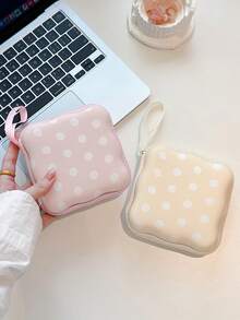 1Pc Polka‑Dot Handheld Zipper Large Storage Bag, Storage Organizer For Office Desk Accessories, Travel Essentials Travel Pouch, Multi‑Purpose Carry Case For Phone Accessories, Headphones Accessory, Power Bank Data Cable Cosmetic Sanitary Napkin Small Stuff - Multicolor - View 4