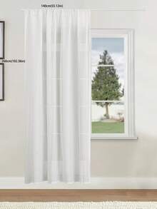1pc Sheer Curtains For Living Room & Bedroom, Vertical Striped Lightweight Voile, Rod Pocket, Light Filtering Privacy Window Drapes, Solid Color, White - White - View 17