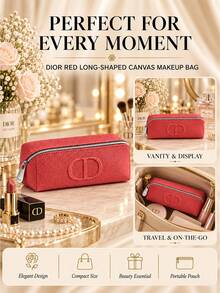 Dior Red Canvas Makeup Bag, 18*6.5*6cm, Single Piece, Smooth Zipper, Spacious, Ideal For Daily Travel And Cosmetic Storage - Red - View 9