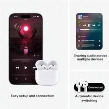 Apple AirPods 4 Wireless Earbuds, Bluetooth Headphones, Comfortable Fit, Personalized Spatial Audio, USB-C Charging Case, H2 Chip, Automatic Device Switching, Multi-Device Audio Sharing, Up To 30 Hours Battery Life, White - View 7