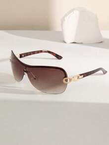 Y2K Fashion Letter Decor Glasses, Chic Y2K Style Oversized Square Rimless Women's Fashion Glasses, Outdoor Party Eyewear - Mocha Brown - View 2