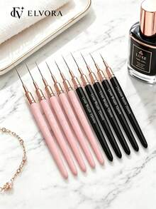 Nail Art Liner Brush Set, Ultra-Fine Detail Brushes, Pink & Black Dual-Color Handles, Suitable For Precise Lines, Stripes And Pattern Outlining, DIY Nail Design Tools, Home Manicure, Nail Styling And Daily Creative Makeup Use - Multicolor - View 3