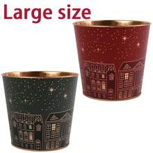 2Pcs Christmas Metal Planters With Golden Interior, Festive Decorative Flower Pots With Golden Printing, Small Round Plant Containers For Holiday Table Centerpiece, Home Decor, Party And Gift Basket - Christmas Flower Pot - View 11