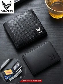 VINCESS New Men's Genuine Leather Wallet, Anti-Theft Soft Leather Premium Multi-Slot Large Capacity Business Casual Wallet, With Transparent Window ID Holder, Men's Cowhide Fashion Wallet, For Daily Use, Holiday Gift For Men - Black - View 12