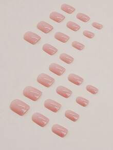 24pcs Light Pink Square Short Classic Minimalist French Style Full Coverage Press-On False Nails To Enhance Your Look Suitable For Party, Date And Back To School Daily Wear - Baby Pink - View 2