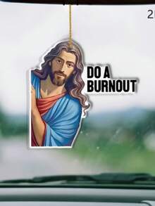 1pc 2D Flat Jesus Blesses Playful Christmas Halloween Wall Decor Car Wedding Hanging Ornament - A - View 1