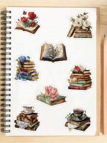 50pcs Vintage Book Stickers For Planners Notebooks Laptop Cases Phone Cases Suitcases And Guitars Stickers - A - View 4