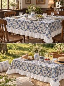 قطعة واحدة مفرش طاولة مستطيل بحافة مكشكشة بيضاء، قماش طاولة طعام بأسلوب ريفي بوهيمي عتيق، بطانية طاولة ديكور المنزل والمطعم - متعدد الألوان - مشاهدة 10