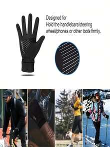 1pair Winter Outdoor Sports Gloves Windproof Touchscreen Fleece Lined Warm For Cycling Skiing Running Driving - Multicolor - View 10