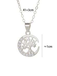 1pc S925 Sterling Silver Moon Tree Of Life Necklace For Women, Niche Design Exquisite Pendant Collarbone Chain, Versatile Daily Commute Accessory, Birthday Holiday Gift For Girlfriend Best Friend, Minimalist Neck Jewelry - Tree Of Life - View 10