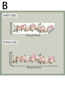 1pc Pink Flowers And Green Leaves Wall Sticker, Vinyl Decal For Home Decorations, Refresh Your Home, Festival Decoration Stickers Gifts Birthday Graduation - Multicolor - View 4