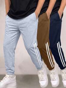 Purechapter 3pcs Set Tween Boys Casual Solid Color Versatile Sports Long Pants, With Pockets, Suitable For Daily Outdoor Sports Wear, Spring And Autumn Seasons - Multicolor - View 1