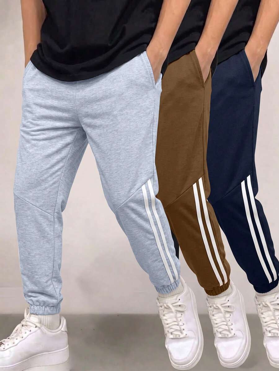 Purechapter 3pcs Set Tween Boys Casual Solid Color Versatile Sports Long Pants, With Pockets, Suitable For Daily Outdoor Sports Wear, Spring And Autumn Seasons - Multicolor - View 1