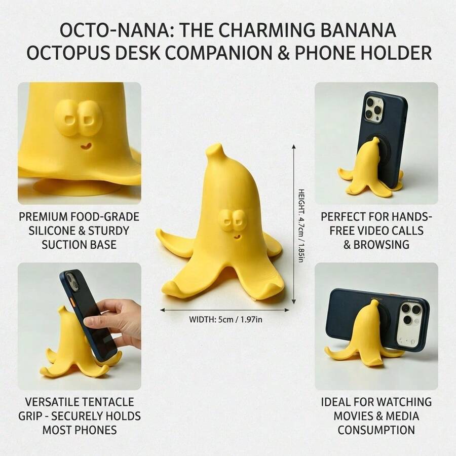 1pc Cute Banana Peel Phone Stand, Unique Design Desktop Phone Holder, Suitable For Office, Bedroom - Banana Peel - View 1