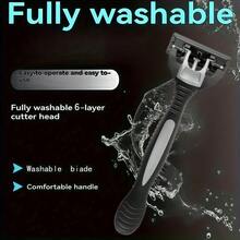 6-Layer Manual Shaver Set With Anti-Slip Handle & Replacement Blades -Ergonomic Design For Beards, Facial Hair, Stylish Grooming Essentials, Beard Maintenance, Sleek Razor Design, Stainless Steel Blade - Multicolor - View 6