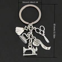 1pc Sewing Machine Scissors Iron Tape Measure Accessories Combination Keychain Mother's Day DIY Jewelry Gift - Multicolor - View 2